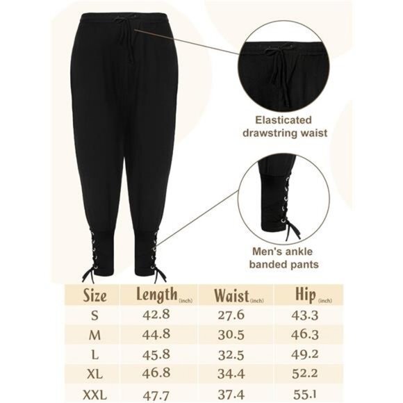 Men's Halloween Renaissance Costume Set Medieval Pirate Shirt Ankle Pants Viking - Picture 2 of 6